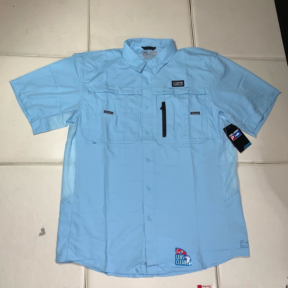 Pelagic eclipse short sleeve large blue shirt